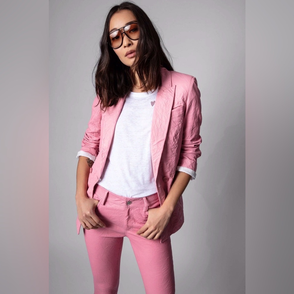 ZADIG & VOLTAIRE Visko Cuir Leater Jacket Pink Size 36/Small
